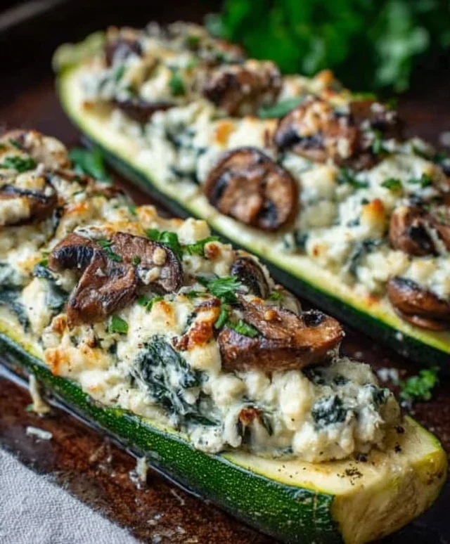 Spinach, Mushroom, and Ricotta Stuffed Zucchini Boats Recipe