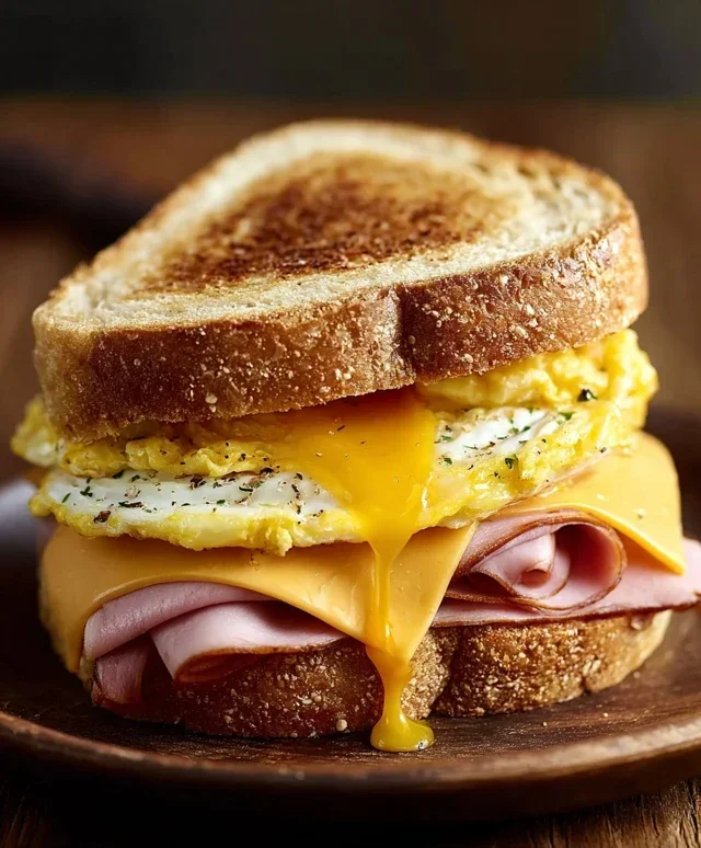 Egg and Beef Beef Ham Breakfast Sandwich