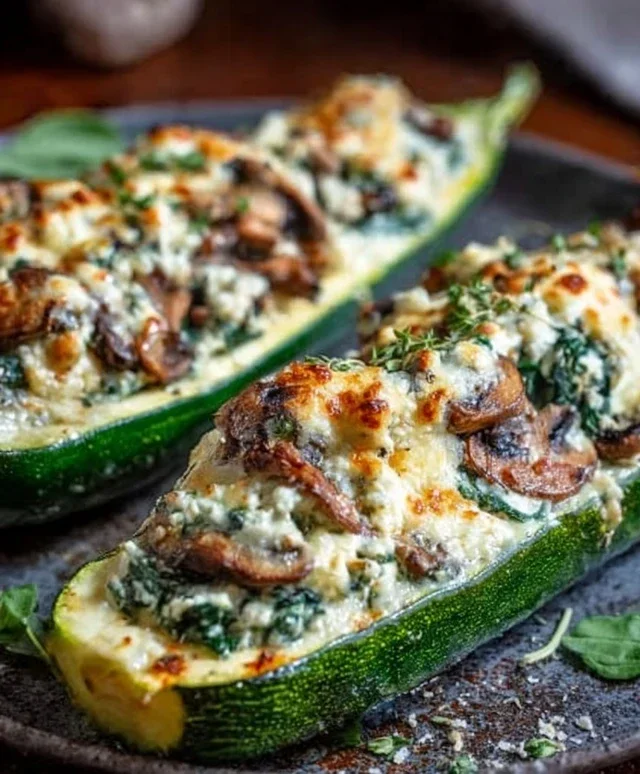 Spinach, Mushroom, and Ricotta Stuffed Zucchini Boats Recipe