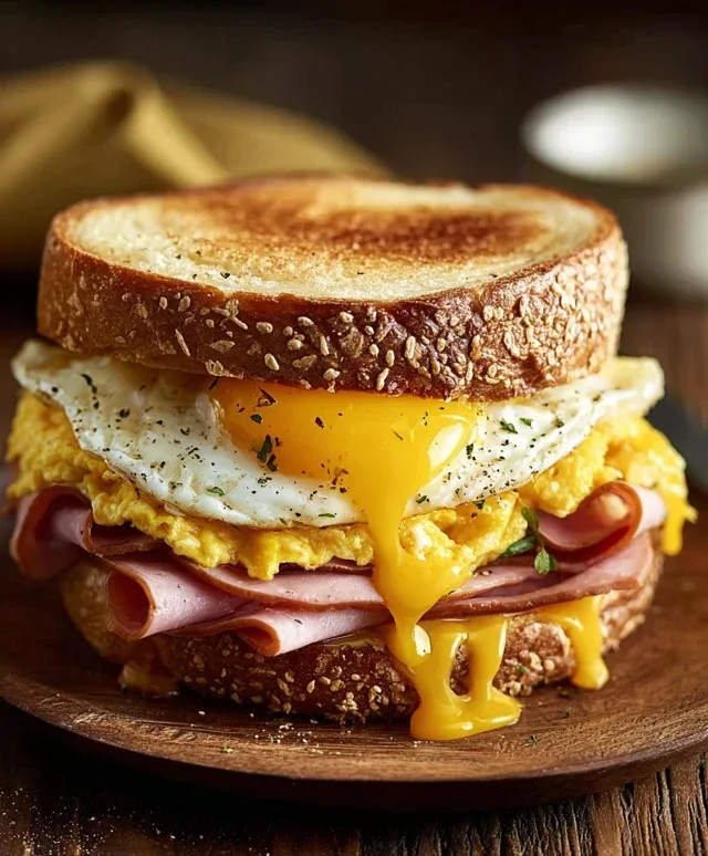 Egg and Beef Beef Ham Breakfast Sandwich