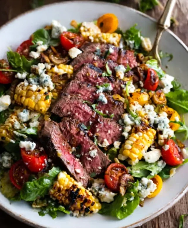 Balsamic Steak Gorgonzola Salad with Grilled Corn