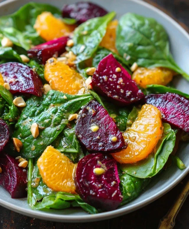 Beet Salad with Spinach and Honey-Mustard Lemon Dressing