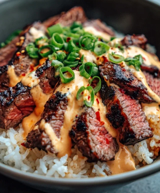 Korean BBQ Steak Rice Bowls with Spicy Cream Sauce