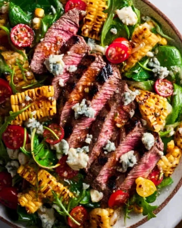 Balsamic Steak Gorgonzola Salad with Grilled Corn