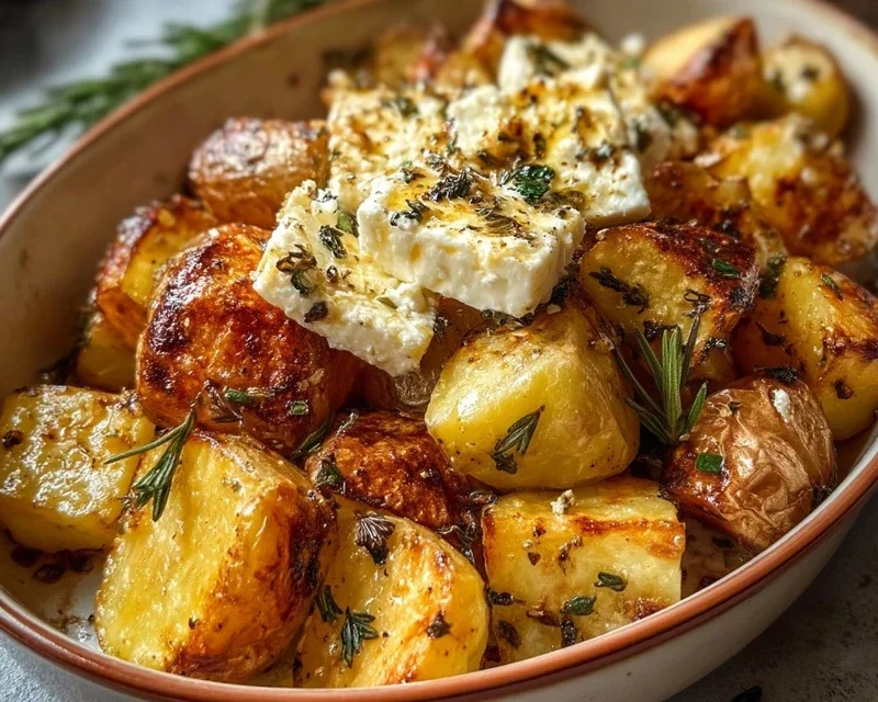 Roasted Potatoes with Baked Feta and Garlic