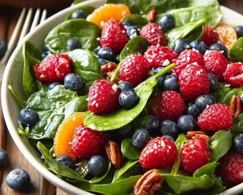 Berry Spinach Salad with Blueberries and Raspberries