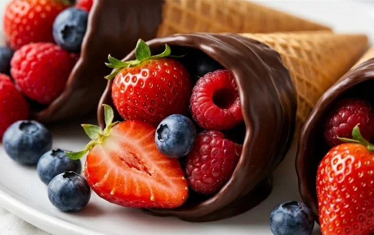 Chocolate Dipped Fruit Filled Cones