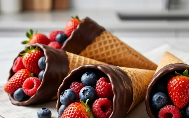 Chocolate Dipped Fruit Filled Cones