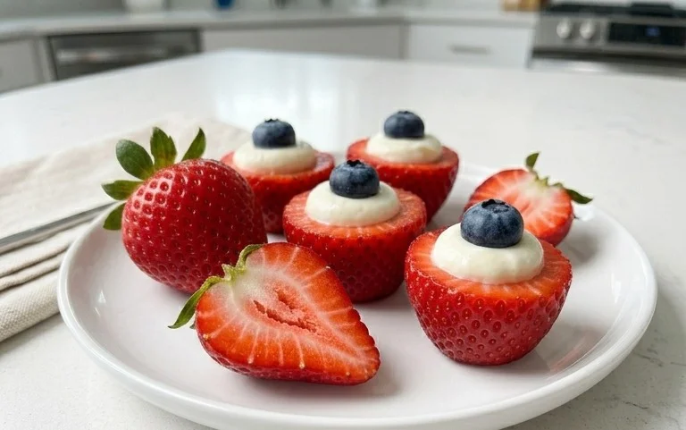 Red, White, and Blue Cheesecake Strawberries
