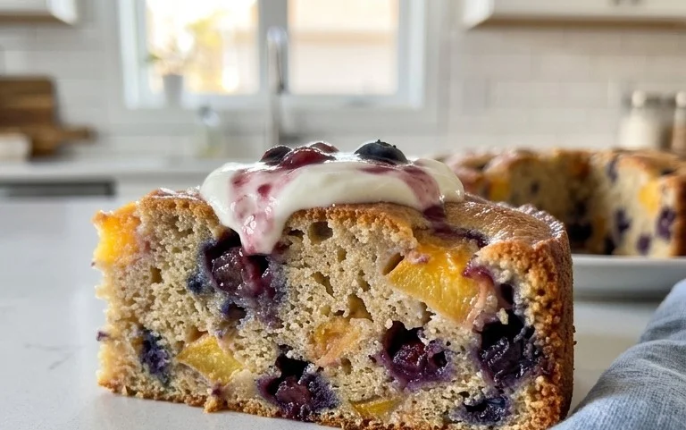 Peach and Blueberry Greek Yogurt Cake