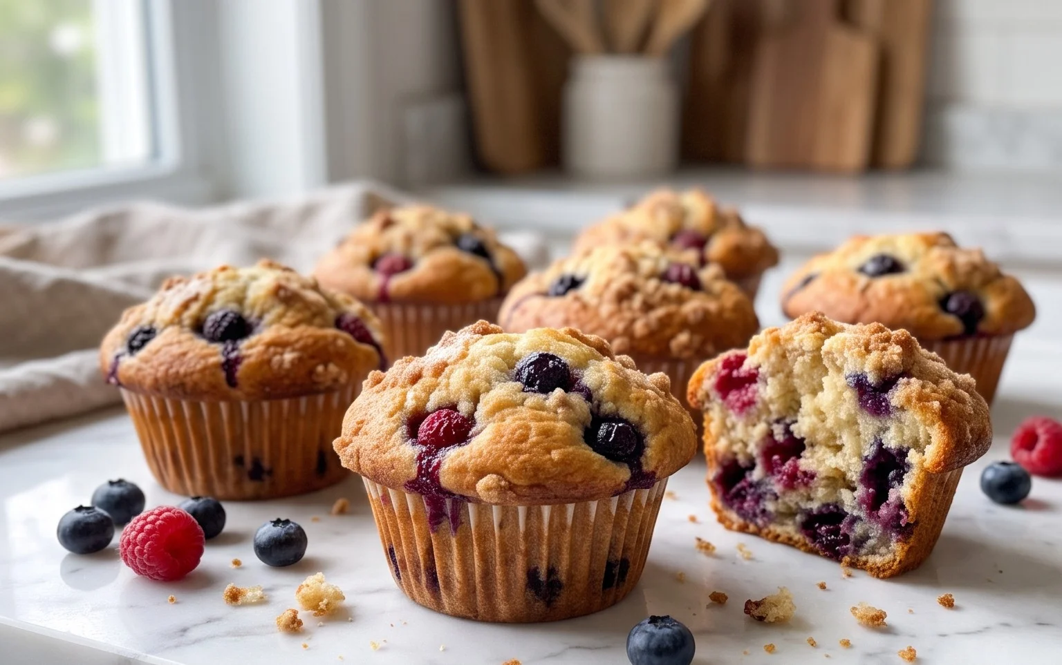 Bakery Style Mixed Berry Muffins | with Frozen Berries