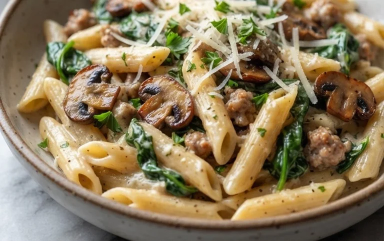 Parmesan Spinach Mushroom Pasta Skillet