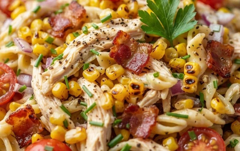 Chicken and Corn Pasta Salad with Beef Bacon