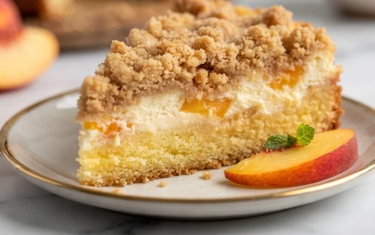 Peach Cream Cheese Cake with Streusel Topping
