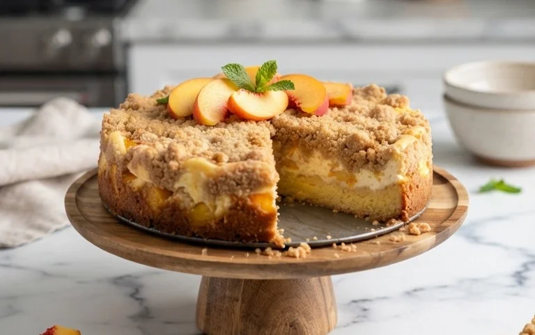 Peach Cream Cheese Cake with Streusel Topping