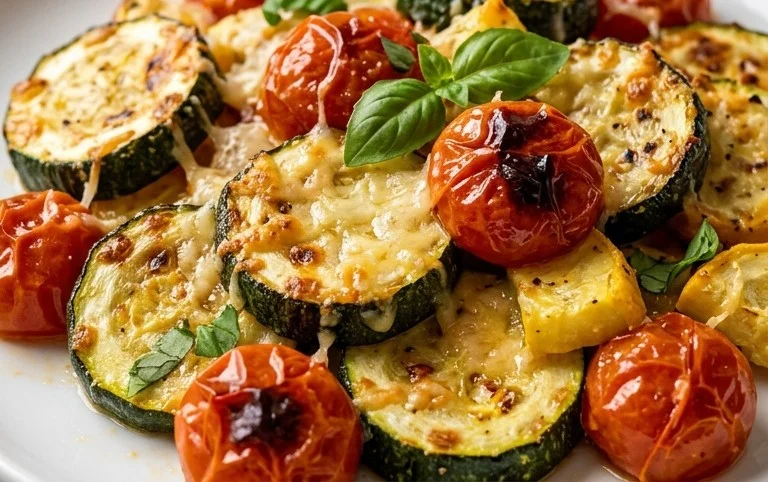 Roasted Garlic-Parmesan Zucchini, Squash and Tomatoes